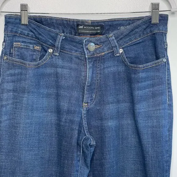 Lee Medium Wash Curvy Fit Mid Rise Bootcut Denim Jeans Stretch Blue Women's Sz 8 - Picture 4 of 13